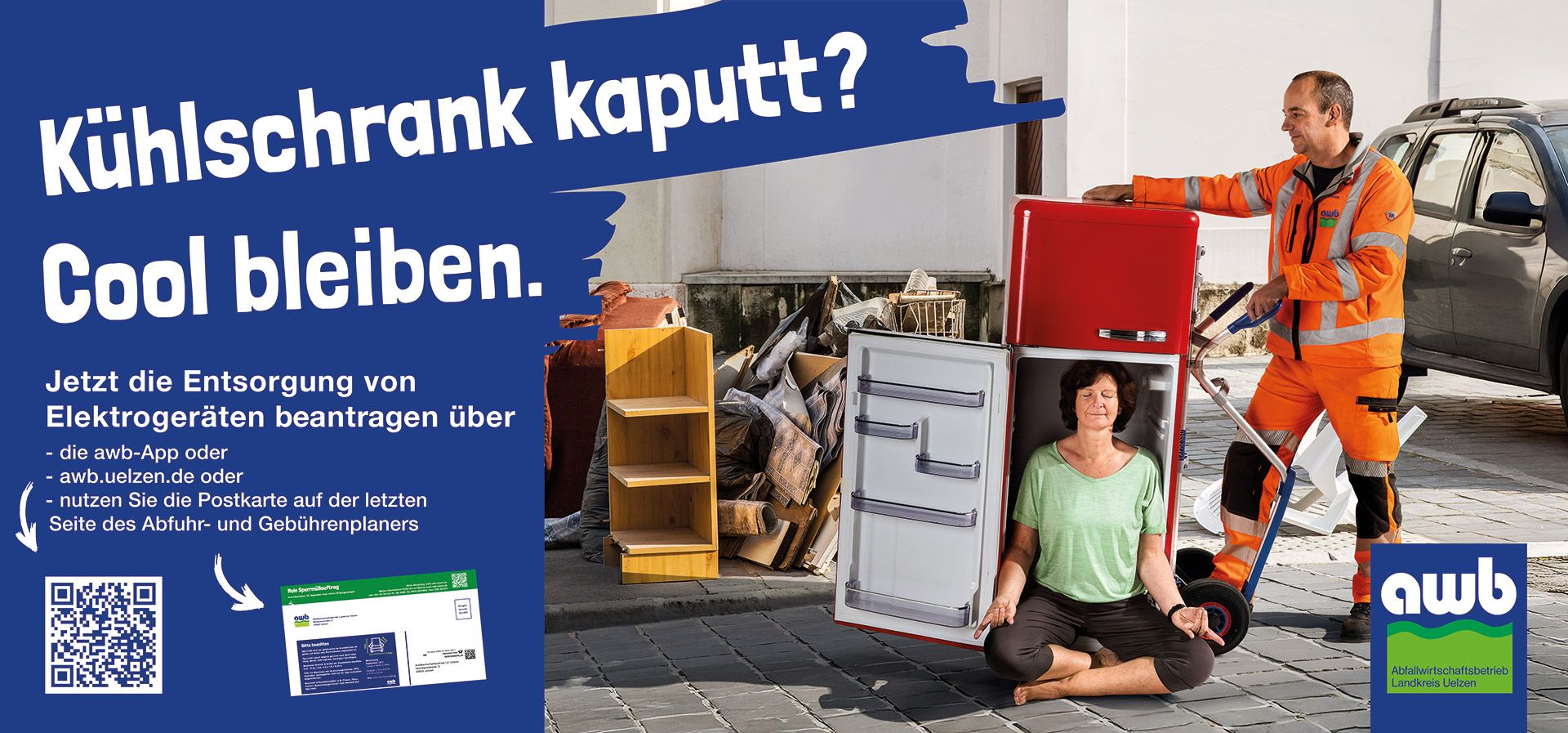 awb-spermuell-kampagne_Kühlschrank Mülltonne mit Osterglocken