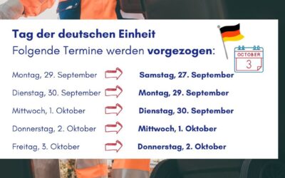 Wegen 3. Oktober: Müllabfuhr wird vorgezogen – Montagstermine bereits diesen Samstag